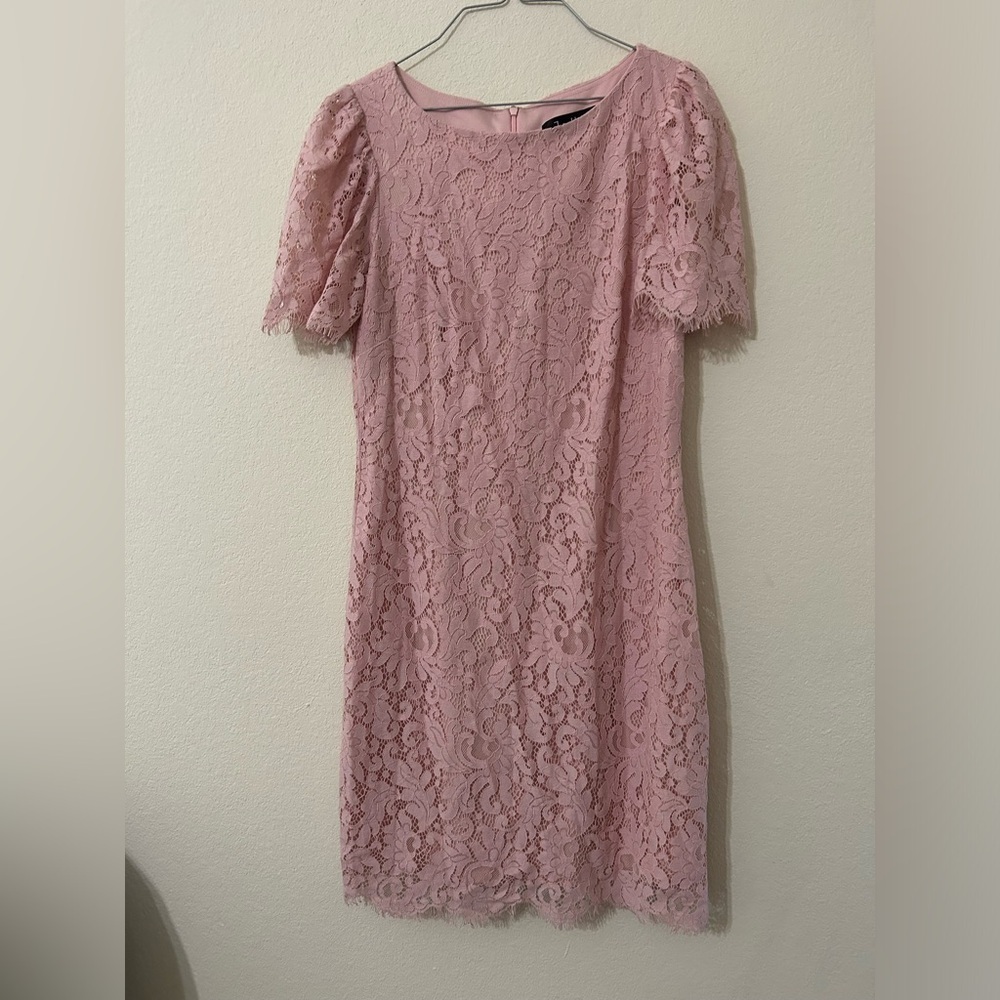 Jessica Howard Short-Sleeve Lace Sheath Dress Blush Pink Baby Shower Wed Size 6